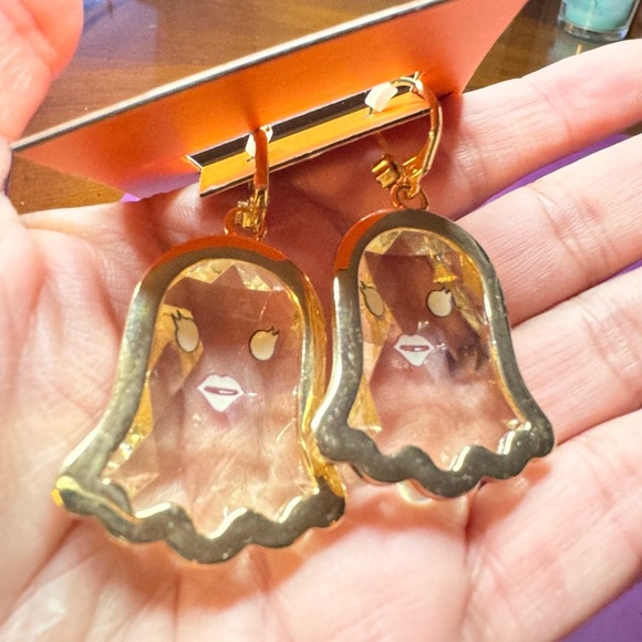 Betsey Johnson Acrylic Ghost Shaped Earrings with Purple and Gold Accents - Picture 4 of 4